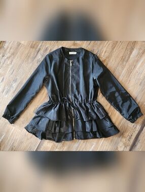 Black Tiered Ruffle Zip Up Jacket